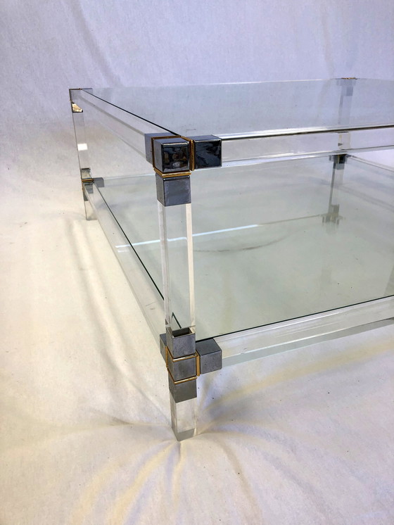 Image 1 of Couchtisch aus Plexiglas und Messing 1980er Jahre