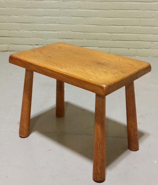 Vintage brutalist eiken krukje bijzettafel plantentafel