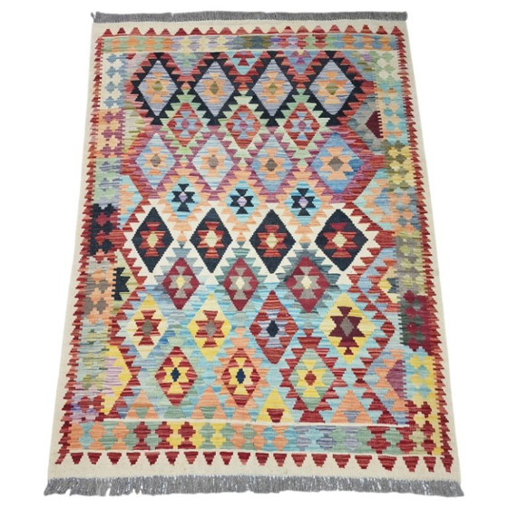 Alfombra Kilim afgana tejida a mano – Lana Maimana, decoración étnica (206 x 152 cm) – Wool (photo 3 of 5)