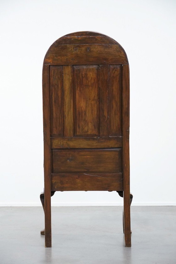 Image 1 of Antique English hooded lambing chair from the 18th century with a hood shape and a drawer