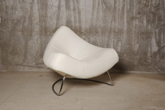 Image 1 of Paul Falkenberg x Rom AG - Sillón "Chili" en piel blanca y acero cromado - c. 1985 - Bélgica