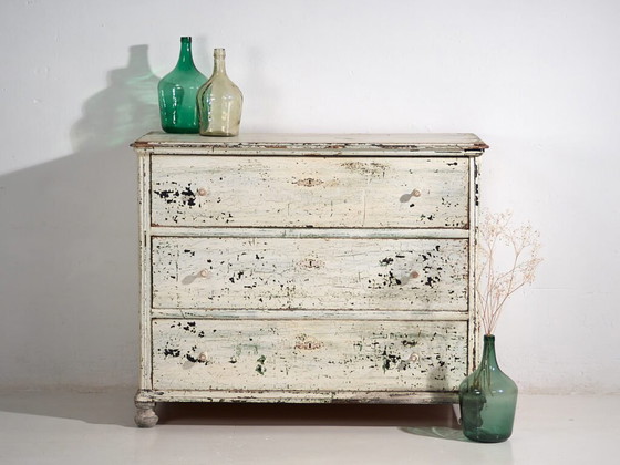 Large antique chest of drawers with white patina (c.1920) #42 (photo 5 of 40)