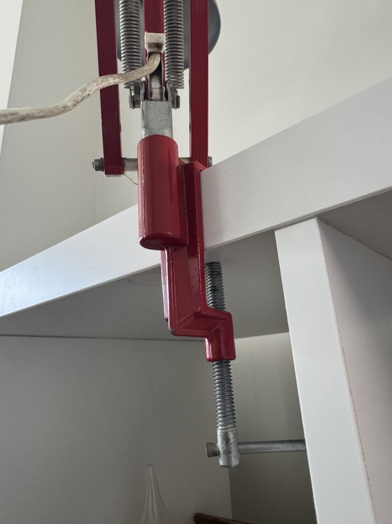 Image 1 of Vintage Red Articulated Architect Desk Lamp with Original Clamp – 1970s/1980s