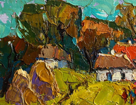 Image 1 of Original Oil Painting Summer Village Landscape After a walk home