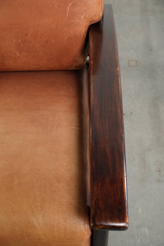 Comfortable and beautiful cognac-colored cowhide leather armchair in luxurious Art Deco design – Klassiek (photo 8 of 12)