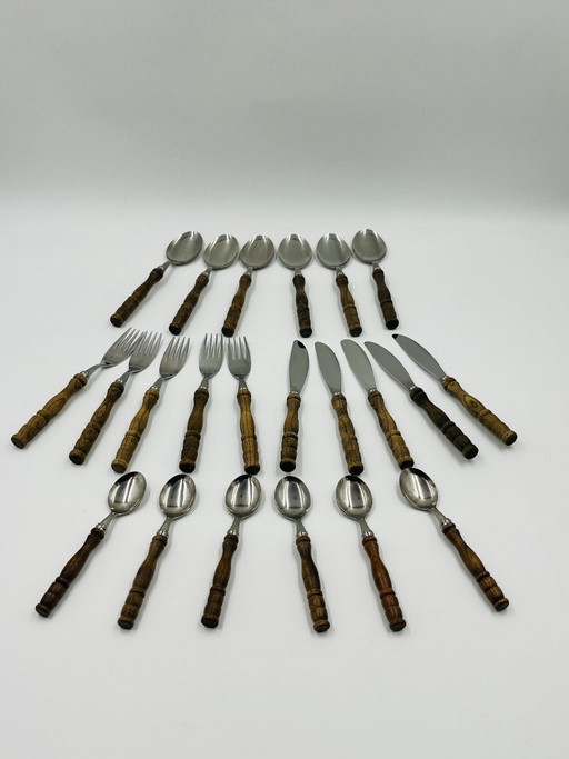 Set di posate vintage da 22 pezzi con manici effetto legno – besteksets, Wood (photo 2 of 24)