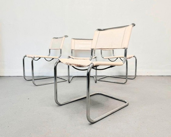 1/4 Mart Stam Thonet S33 Cantilever Chair White Leather Patina – Dining chairs, Metal, Vintage (photo 3 of 12)