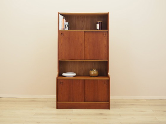 Libreria danese impiallacciata in teak con ante scorrevoli, anni '70, Librerie, Legno, Marrone (foto 2 di 15)