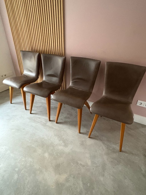 Set Van 4 G. Van Os Culemborg Dining Chairs – eetkamerstoelen, Wood, Leather (photo 2 of 15)