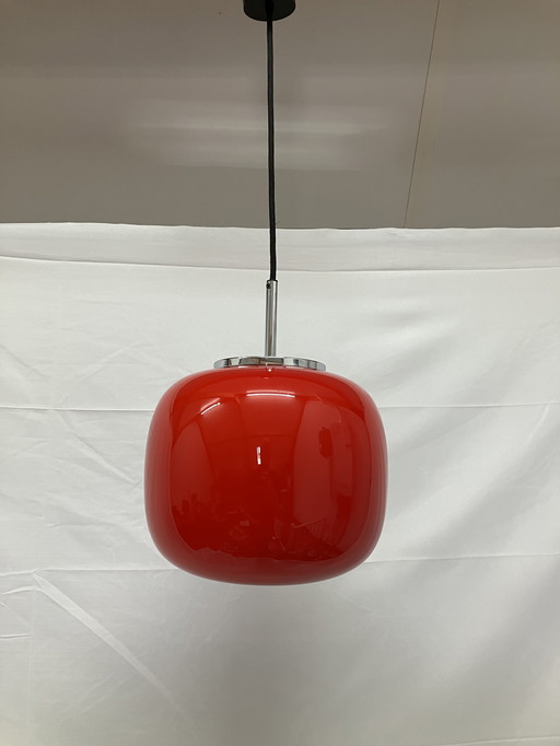 Vintage Hängeleuchte rot Glas Hustadt Leuchten 1960s