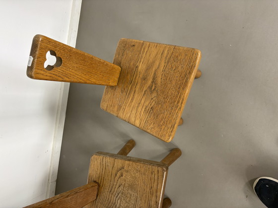 Image 1 of 3 x Mid-Century Mini Pierre Chapo Style Solid Oak Chairs1960s Modernist Brutalist 