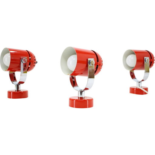 Set of 3 vintage red wall lamps, Czechoslovakia 1970