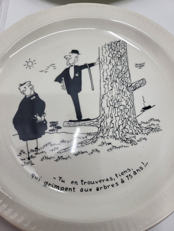 Image 1 of Sprechende Teller Saint Amand Illustration von Jacques Faizant Fayence Frankreich 1970 (6er Set)