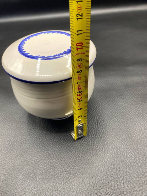 White Porcelain Fresh Cheese Pot, Cobalt Blue Trim, Draining Lid – Decorative Objects (photo 5 of 5)