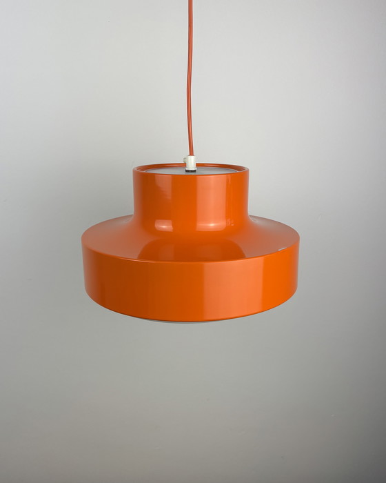 Image 1 of Oranje vintage lamp, Deense minimalistische hanglamp, ruimtetijdperk, metaal, kunststof, jaren 70, midden van de eeuw, UFO, Scan