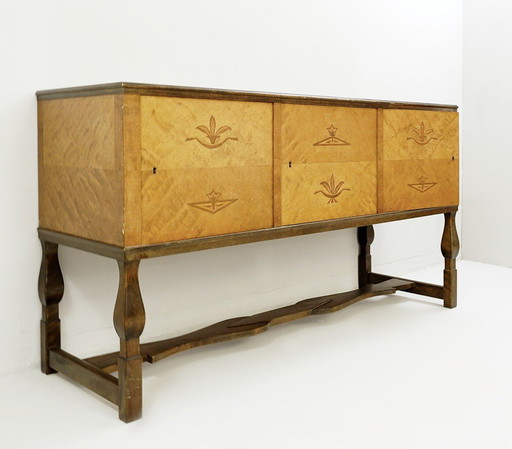 Swedish Birch Art Deco Intarsia Buffet ,Carl Malmsten,Haga Model 1930S