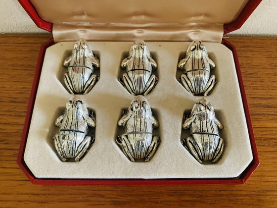 Image 1 of Verzilverde messensteunen in kikkerstijl, set van 6