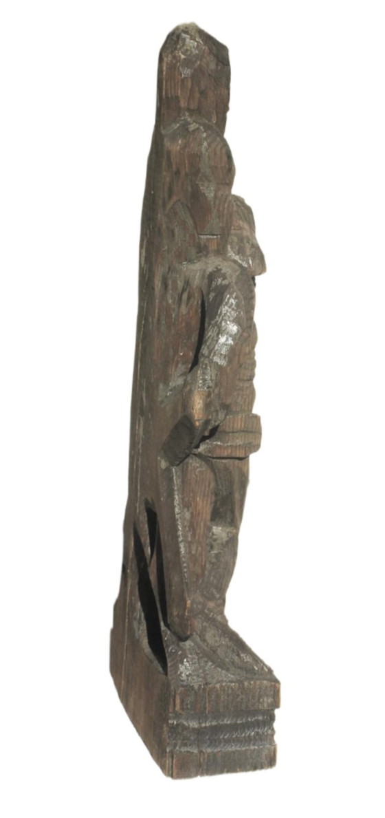 Sculpture religieuse antique en bois - 1900 - 1950, Marron, Rustic (photo 5 sur 10)