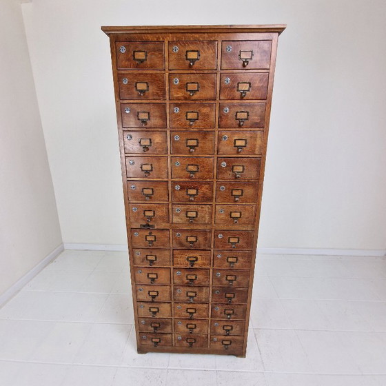 Image 1 of Dutch Industrial Oak Filling Apothecary or Archive Cabinet, Early 20th Century