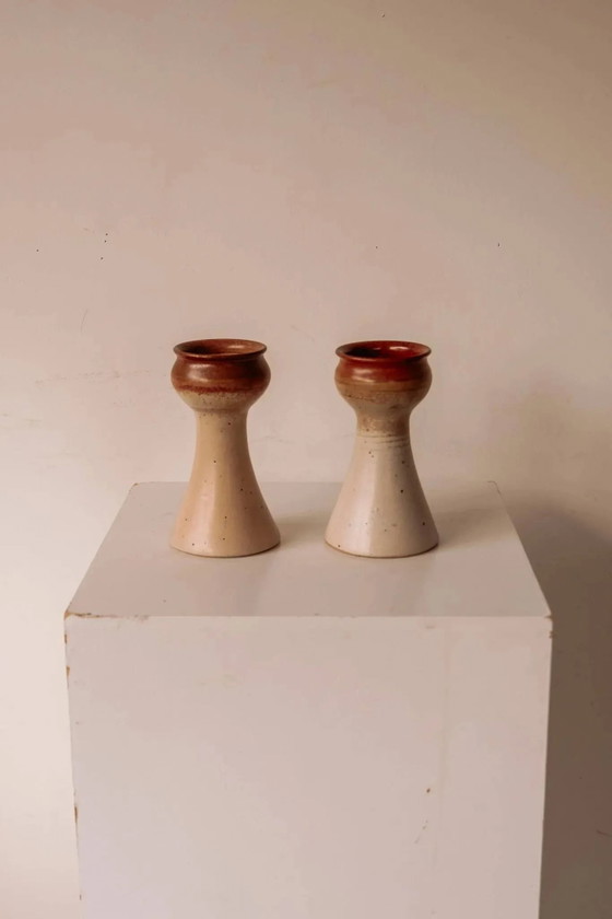 Pair of ceramic candle holders by Gunni Nordstrøm, Denmark, 1960s., Porcelain, Beige, Vintage (photo 8 of 8)