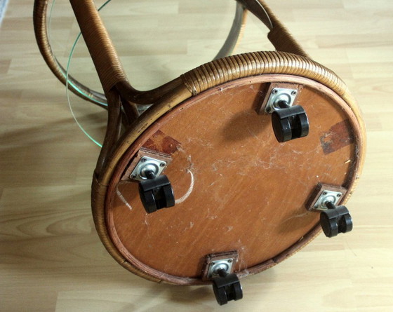 Carrello bar rotondo in bambù/rattan/legno - 3 ripiani – Oggetti decorativi, Glass, Bamboo, Vintage (photo 9 of 11)