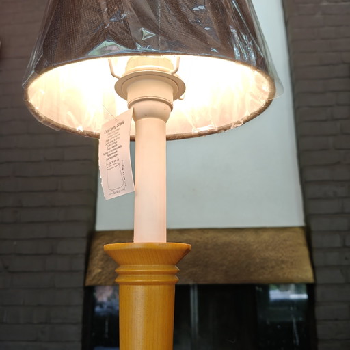 Vintage Wooden Table Lamp with New Lampshade | Scandinavian Modern | 53 cm