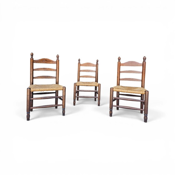 3 x Antique Provincial Ladderback Child's Chairs / Rush Seat / 1930s – Dining chairs (photo 13 of 18)