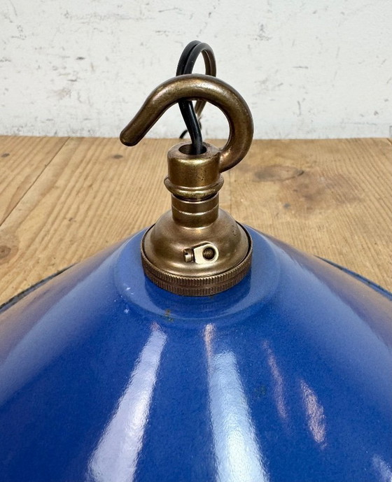 Image 1 of Lampada a sospensione industriale in smalto blu, anni '50