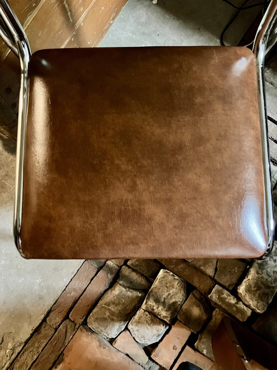 Meurop vintage designstoel met cognackleurige zitting – Eetkamerstoelen, Chrome (photo 6 of 7)