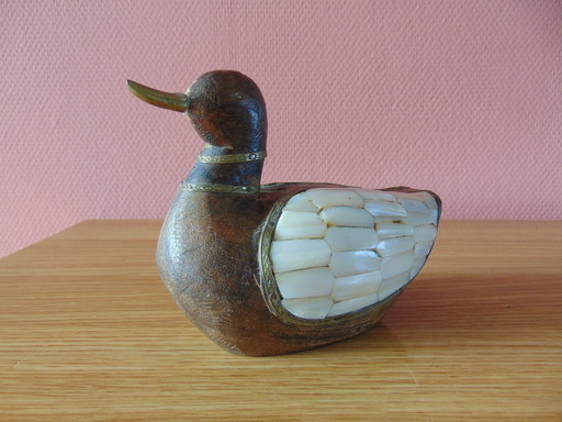 Wooden Duck with Mother of Pearl