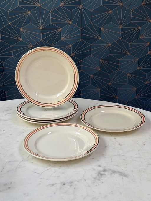 Boch Frères La Louvière, Belgien – 1940er Jahre, 25 cm – Set mit 6 Vintage-Esstellern