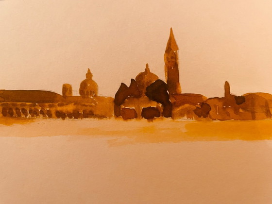Image 1 of Acuarela sanguina firmada "Aurore sur Venise"