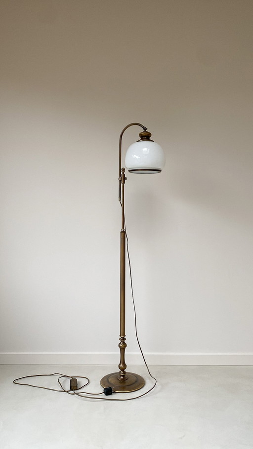 Vintage Art Deco Floor Lamp by Omi of glass and copper / brass
