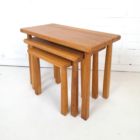 Vintage Brutalist Jaren 60/70 Eikenhout Nesting Tables – Bijzettafels, Wood (photo 3 of 9)