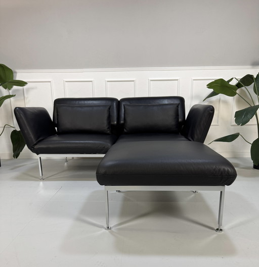 Brühl Roro Designer Leder Schwarz Sofa Schlafsofa Couch + Hocker