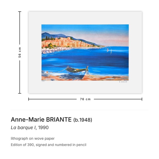 Anne-Marie BRIANTE Signed Lithograph La Barque I 1990 – Lithographs & prints, Paper (photo 3 of 5)