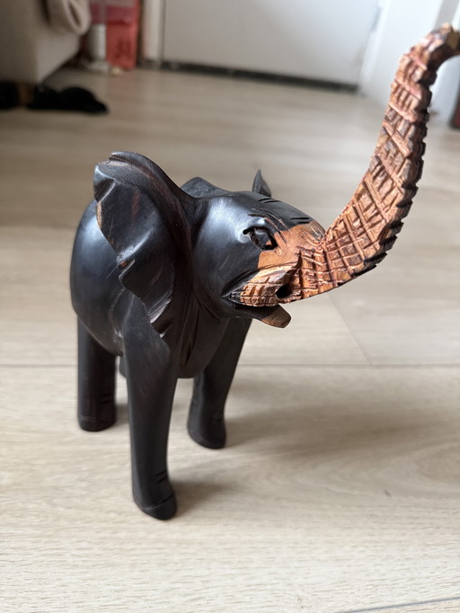 Hand-Carved Wooden Elephant Figurine – Rustic Home Decor