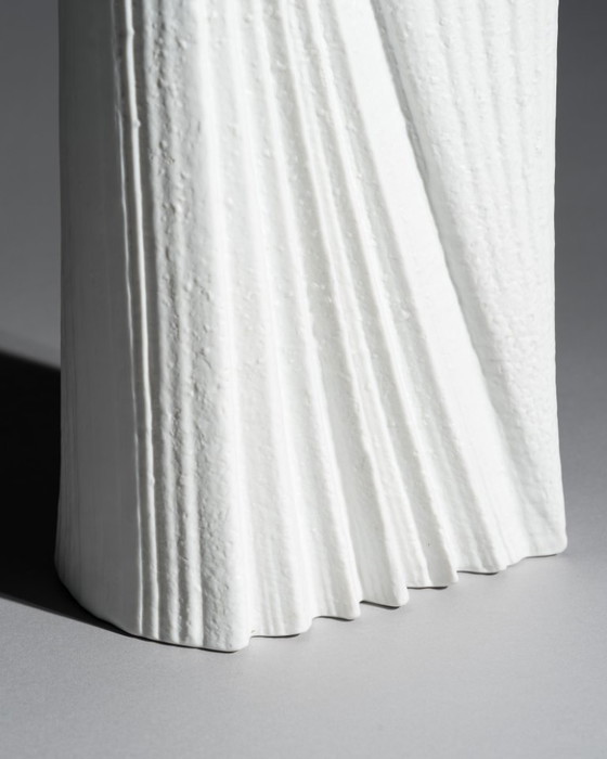 Image 1 of Brutalist XXL 42 CM Floor Vase Martin Freyer Rosenthal Studio-Line Bisque Porcelain Plissé Relief