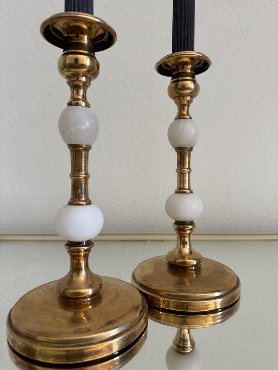 Image 1 of Candelabros de alabastro dorado de los años 60