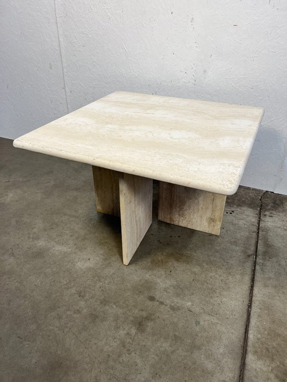Image 1 of Tavolino da caffè vintage in travertino, quadrato, Italia anni '70