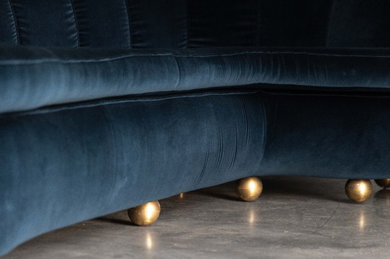 Image 1 of Divano vintage in velluto blu, pezzo unico, di Marzio Cecchi, anni '70