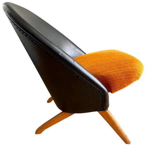 Image 1 of Vintage zwart kunstleren en oranje stoffen fauteuil van Theo Ruth voor Artifort, 1950