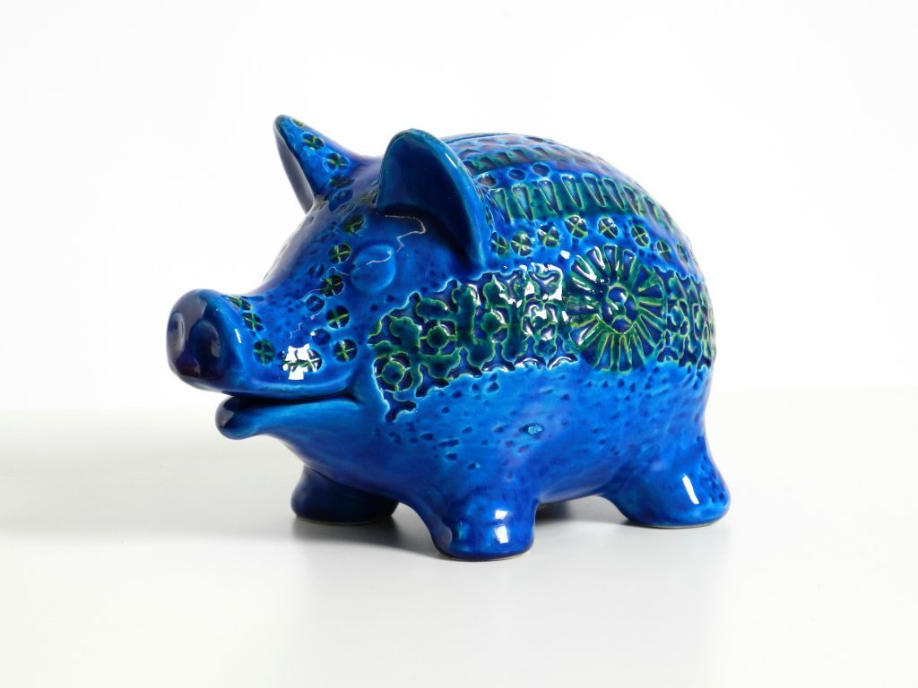 山本造船　CLASSIC PIG Beautiful 1960s large Rimini Blu ceramic pig money box by Aldo