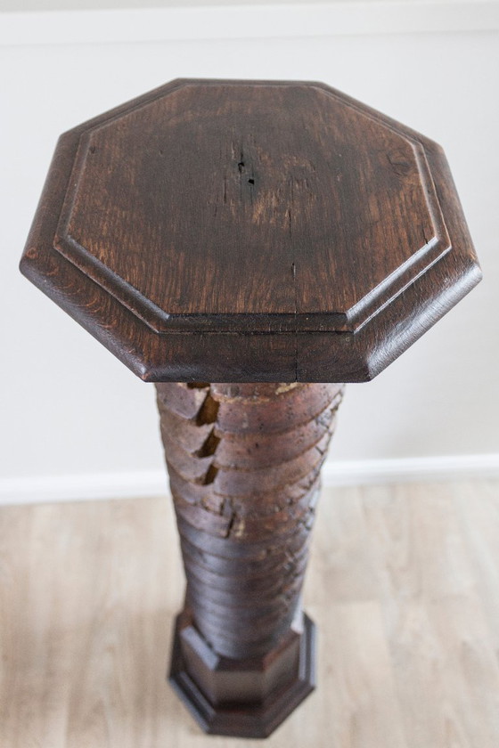Image 1 of 19th-century French wine press screw on pedestal - Authentic and decorative