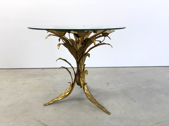 Vintage Gilt Metal Flower Side Table, 1960s – Glass (photo 9 of 10)
