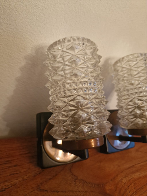 2 lampade da parete vintage in vetro e ottone