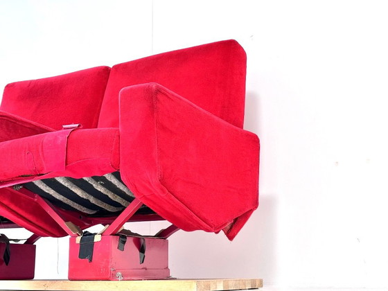 Vintage Bioscoopbank, Rode Fluweelbekleding met Klapstoelen, Loveseats, Hout, Rood (foto 15 van 15)