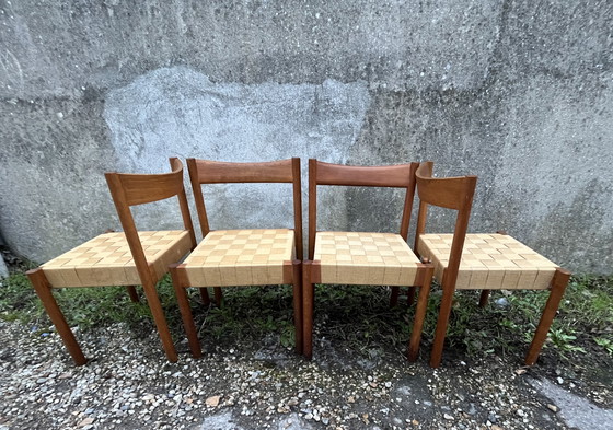 Image 1 of Scandinavian chairs in wood and webbing, 1960s design