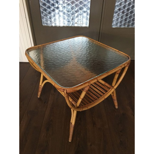 Vintage rotan bijzettafel van Dirk van Sliedrecht voor Rohé Noordwolde,1950