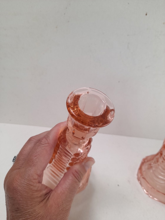 Par de candelabros Art Déco rosas de Luxval – Portavelas, Glass (photo 5 of 5)